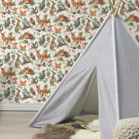 Kids World Forest Walk Wallpaper - Neutral Multi - Rasch - 300321 - Premier Wallcovering