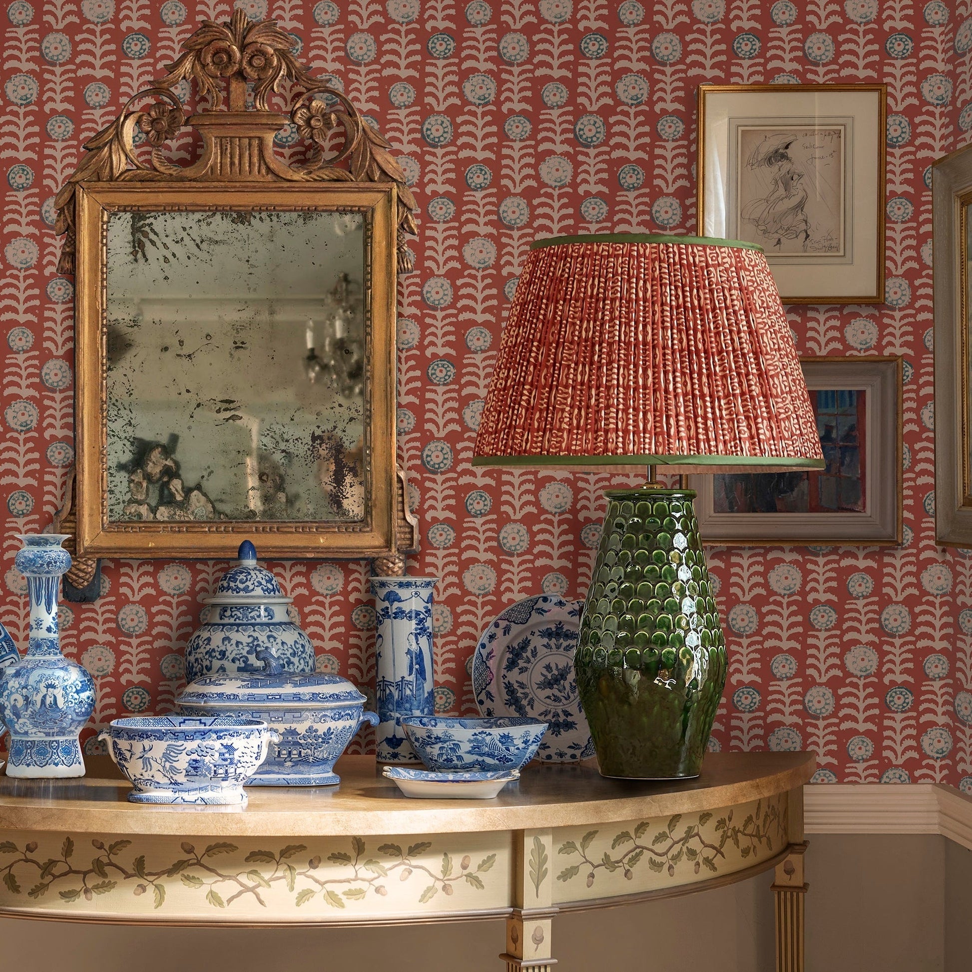 Killi Antique Wallpaper - Red - Penny Morrison - KILLI-RED - Premier Wallcovering
