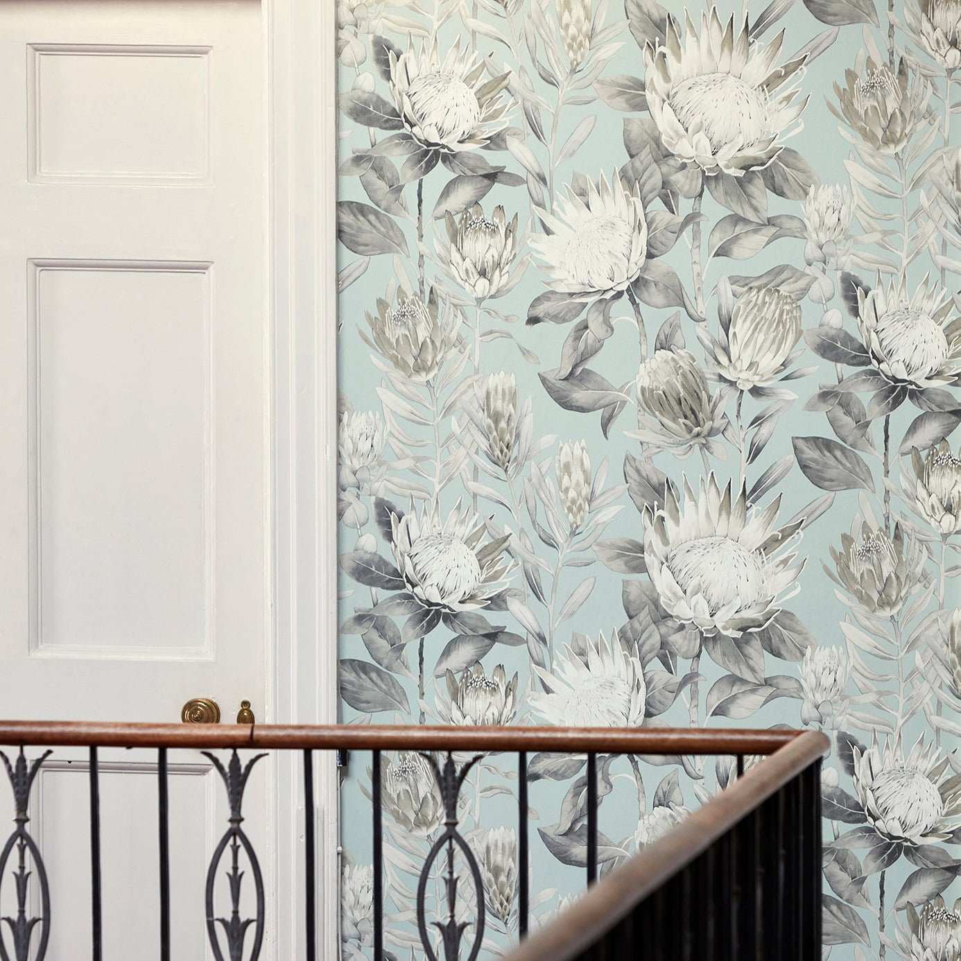 King Protea Wallpaper - Aqua/Linen - Sanderson - DGLW216645 - Premier Wallcovering