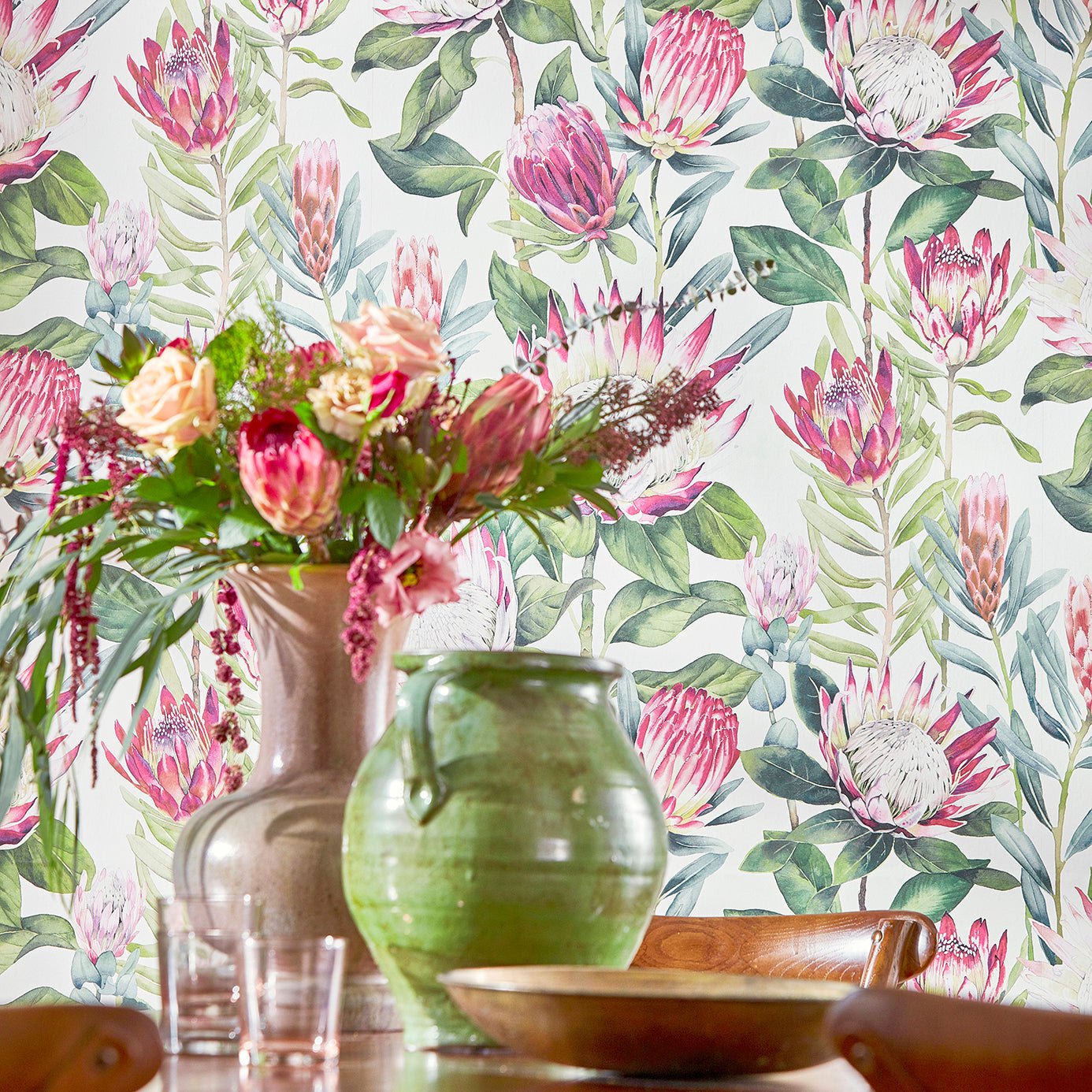 King Protea Wallpaper - Rhodera/Cream - Sanderson - DGLW216646 - Premier Wallcovering