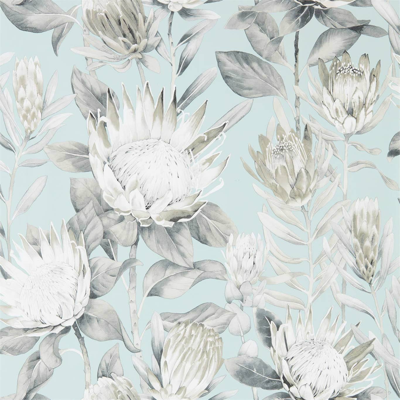 King Protea Wallpaper - Aqua/Linen - Sanderson - DGLW216645 - Premier Wallcovering