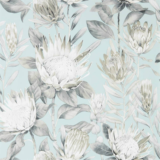 King Protea Wallpaper - Aqua/Linen - Sanderson - DGLW216645 - Premier Wallcovering