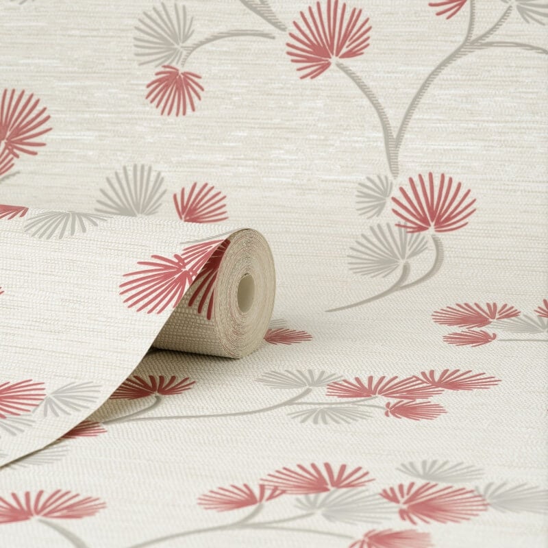 Kira Oriental Floral Tree Metallic Wallpaper - Red/Grey - Fine Décor - FD43311 - Premier Wallcovering