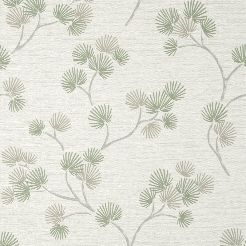Kira Oriental Floral Tree Metallic Wallpaper - Green/Grey - Fine Décor - FD43310 - Premier Wallcovering