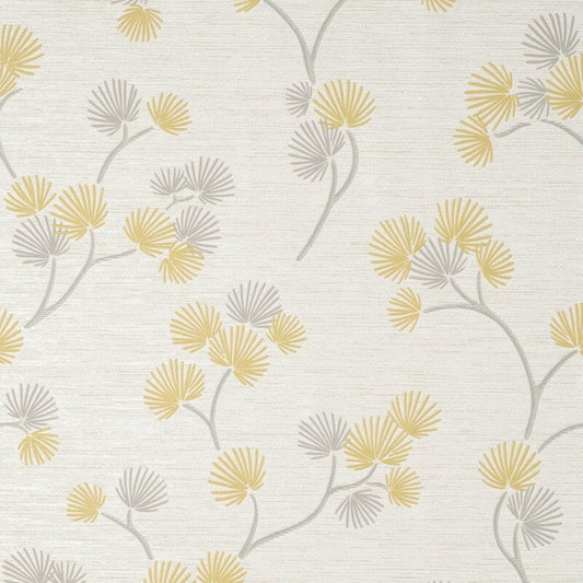 Kira Oriental Floral Tree Metallic Wallpaper - Mustard/Grey - Fine Décor - FD43309 - Premier Wallcovering