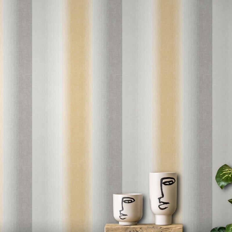 Kirby Ombre Stripe Wallpaper - Mustard/Grey - Crown - M1645 - Premier Wallcovering