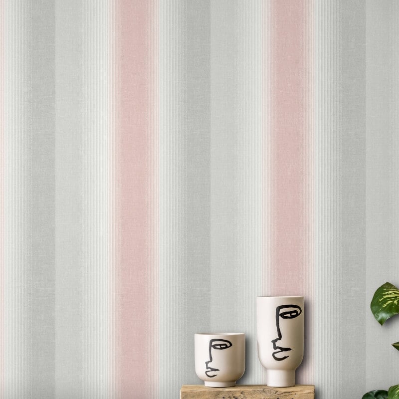 Kirby Ombre Stripe Wallpaper - Pink/Grey - Crown - M1642 - Premier Wallcovering