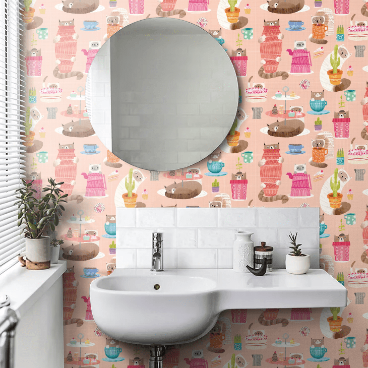 Kitten Kaboodle Wallpaper - Watermelon - Ohpopsi - WGU50110W - Premier Wallcovering