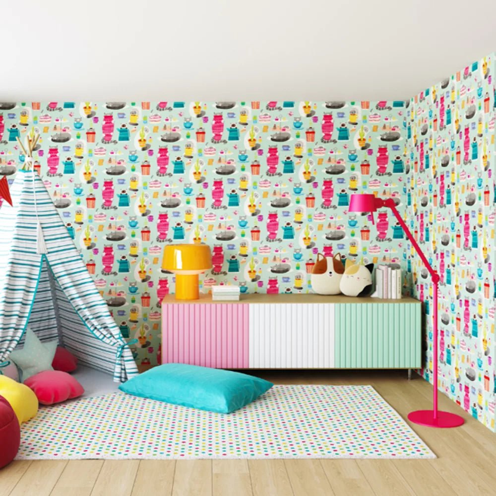 Kitten Kaboodle Wallpaper - Spearmint - Ohpopsi - WGU50108W - Premier Wallcovering