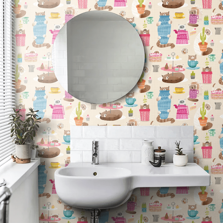 Kitten Kaboodle Wallpaper - Marshmallow - Ohpopsi - WGU50111W - Premier Wallcovering