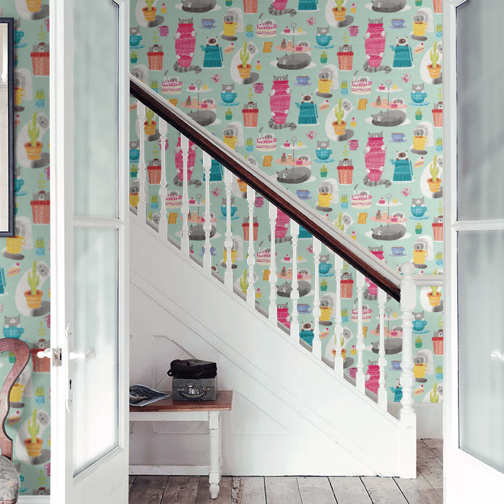 Kitten Kaboodle Wallpaper - Spearmint - Ohpopsi - WGU50108W - Premier Wallcovering