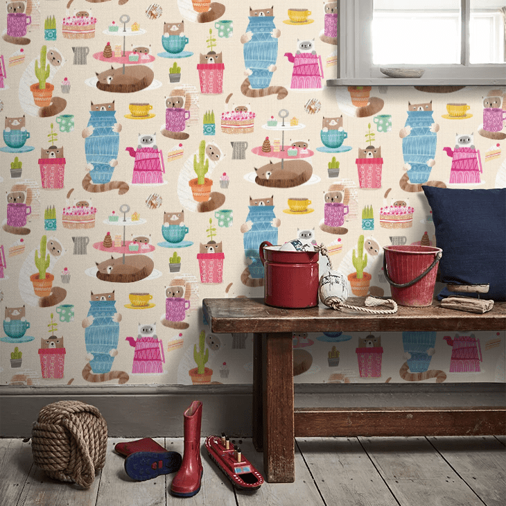 Kitten Kaboodle Wallpaper - Marshmallow - Ohpopsi - WGU50111W - Premier Wallcovering