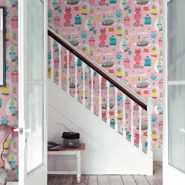 Kitten Kaboodle Wallpaper - Bubblegum - Ohpopsi - WGU50109W - Premier Wallcovering