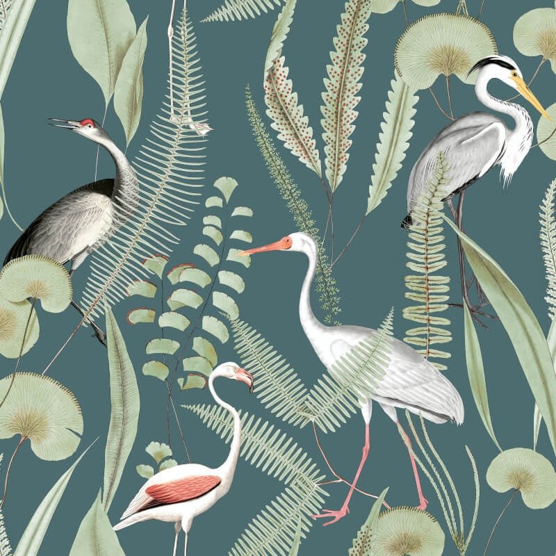 Kivu Shorebirds Wallpaper - Green Multi - Muriva - M37414 - Premier Wallcovering