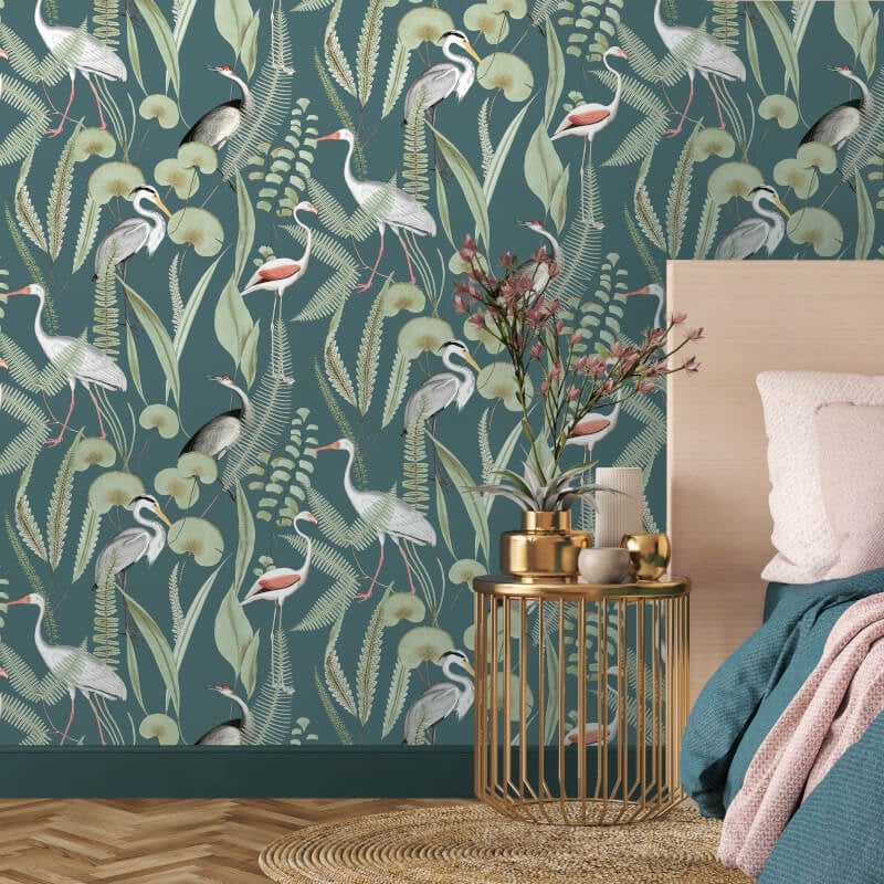Kivu Shorebirds Wallpaper - Green Multi - Muriva - M37414 - Premier Wallcovering