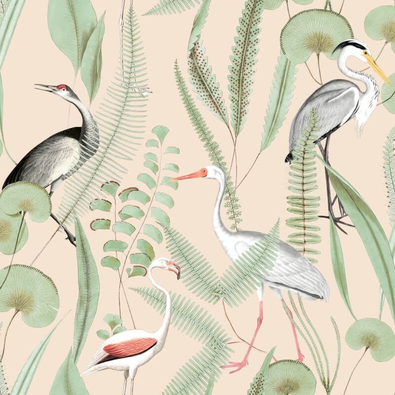 Kivu Shorebirds Wallpaper - Pink Multi - Muriva - M37403 - Premier Wallcovering