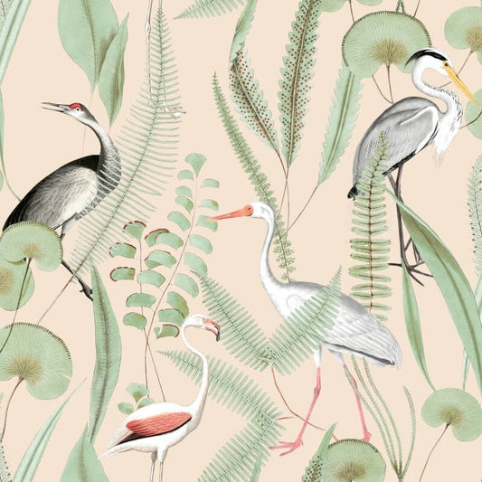Kivu Shorebirds Wallpaper - Pink Multi - Muriva - M37403 - Premier Wallcovering