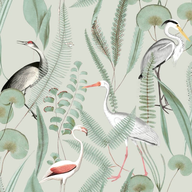 Kivu Shorebirds Wallpaper - Olive Multi - Muriva - M37404 - Premier Wallcovering