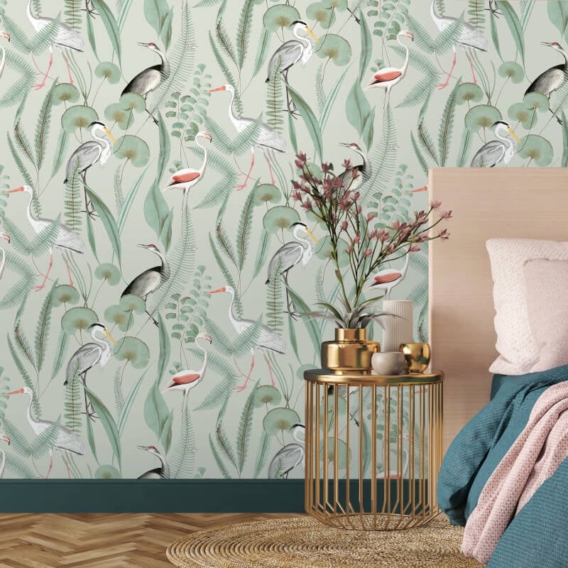 Kivu Shorebirds Wallpaper - Olive Multi - Muriva - M37404 - Premier Wallcovering