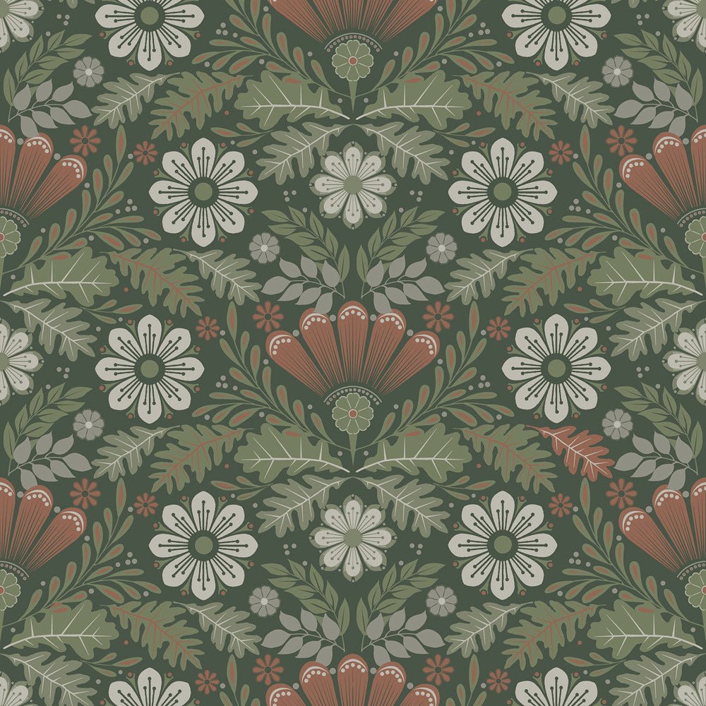 Klockrike Wallpaper - Dark Green - Midbec - 24124 - Premier Wallcovering
