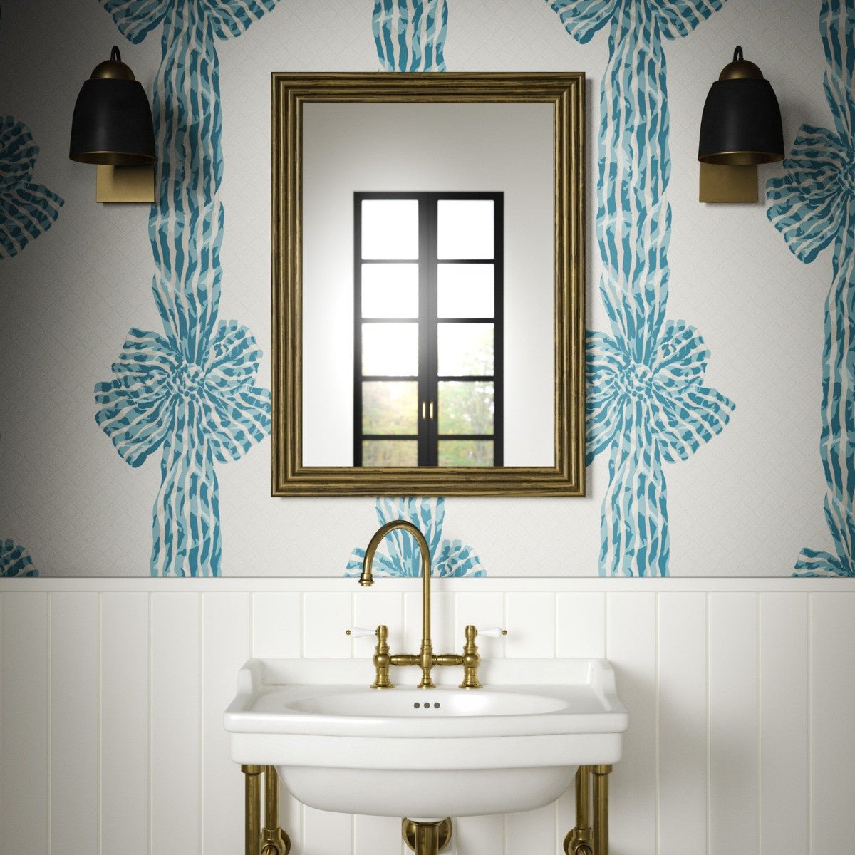 Knotted Sash Wallpaper - Aqua - Warner House - Premier Wallcovering