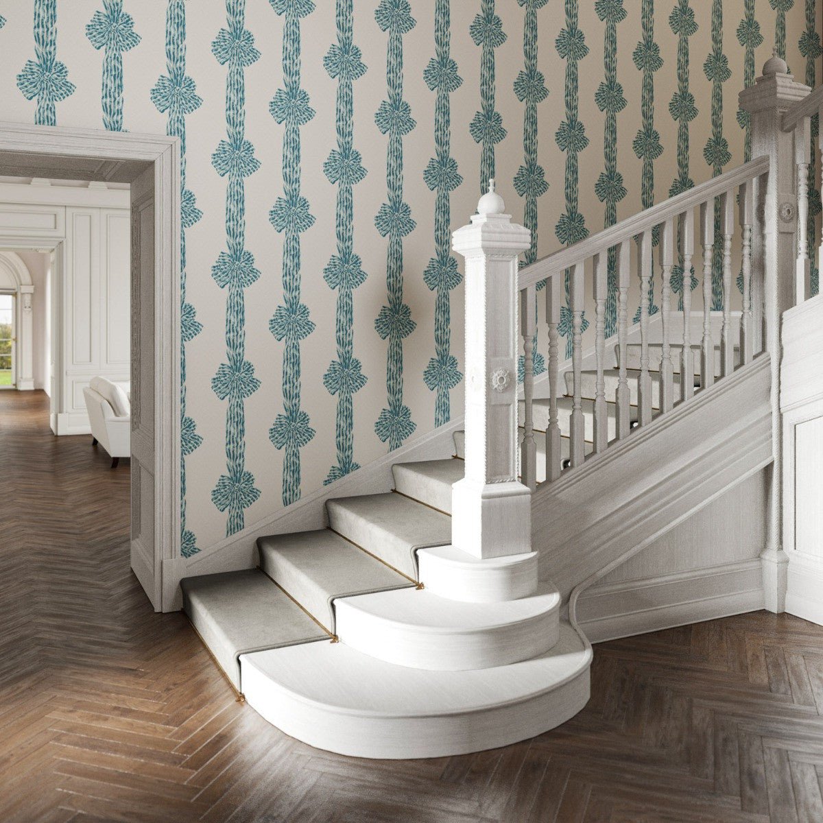 Knotted Sash Wallpaper - Aqua - Warner House - Premier Wallcovering