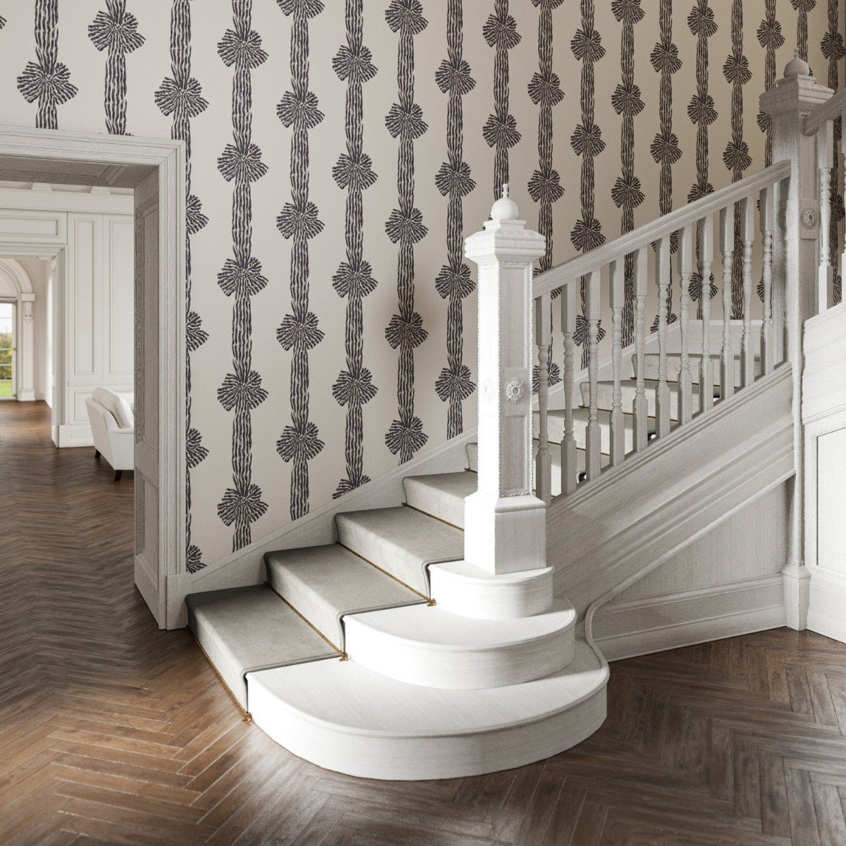 Knotted Sash Wallpaper - Charcoal - Warner House - Premier Wallcovering