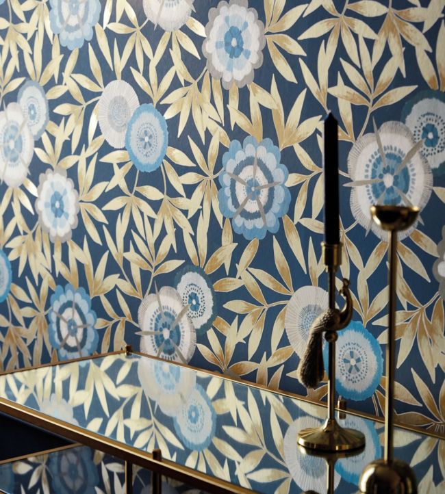 Komovi Wallpaper - Lagoon/Gold - HSAW112159 - Harlequin - Premier Wallcovering