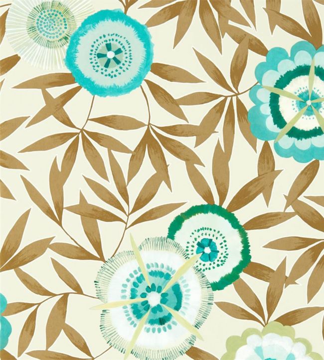 Komovi Wallpaper - Lagoon/Gold - HSAW112159 - Harlequin - Premier Wallcovering