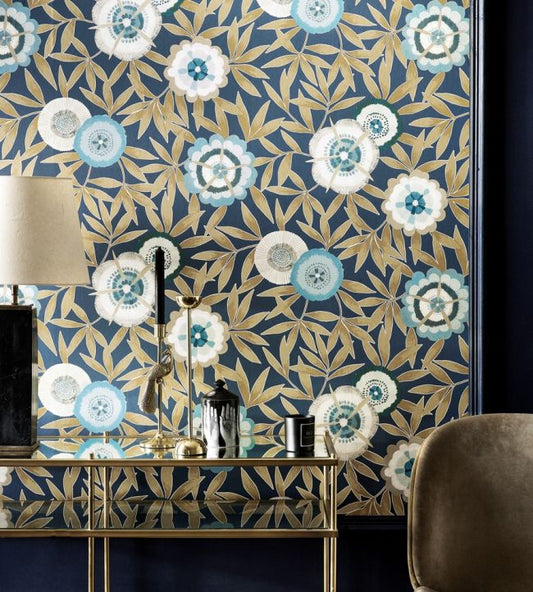 Komovi Wallpaper - Lagoon/Gold - HSAW112159 - Harlequin - Premier Wallcovering