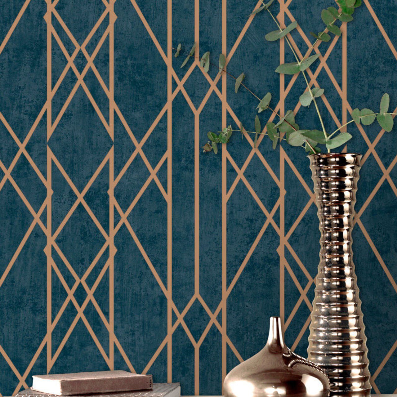 Kristina Geo Wallpaper - Navy Blue & Gold Metallic - Rasch - 215144 - Premier Wallcovering