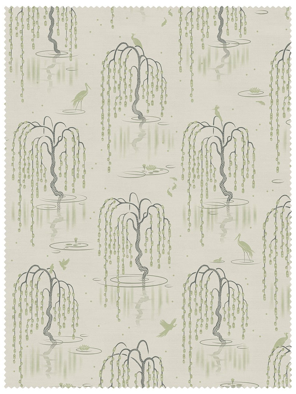 Kyoto Blossom Recycled Velvet Fabric - Zen Sage - Divine Savages - DVS147-KYOTO-ZSAG-VEL-MET - Premier Wallcovering