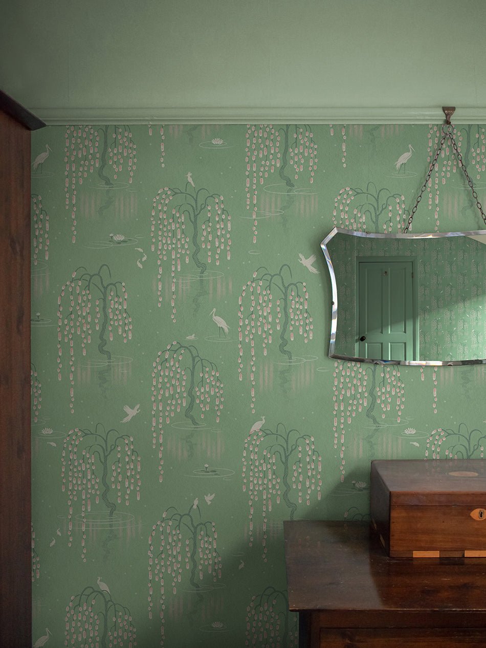 Kyoto Blossom Wallpaper - Willow Green - Divine Savages - DVS098-KYOTO-GREE-WR - Premier Wallcovering