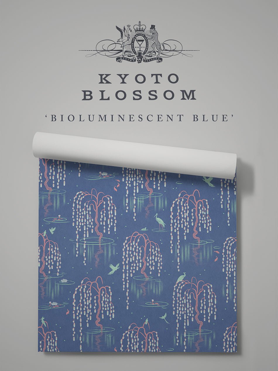 Kyoto Blossom Wallpaper - Bioluminescent Blue - Divine Savages - DVS149-KYOTO-BIOB-WR - Premier Wallcovering