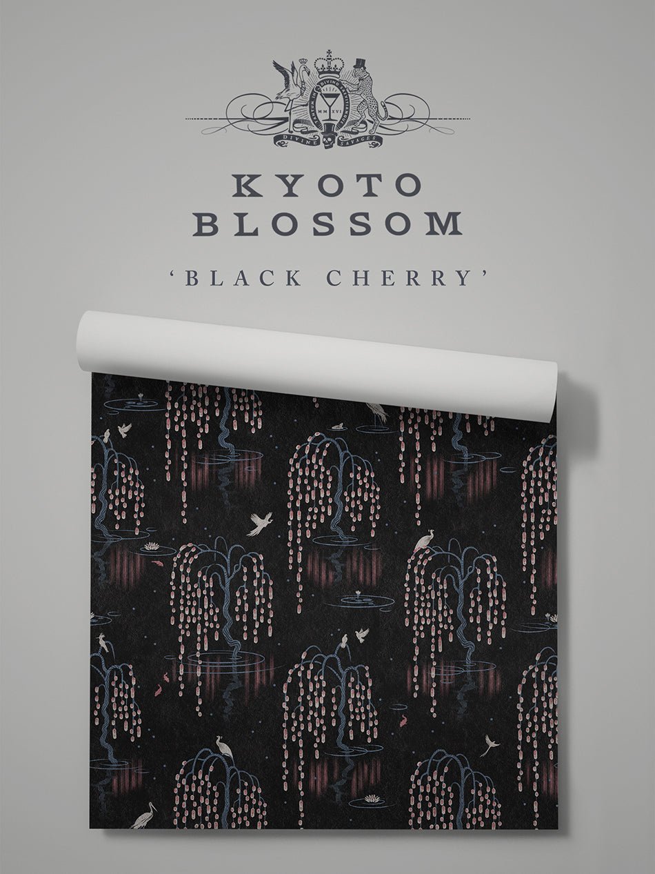 Kyoto Blossom Wallpaper - Black Cherry - Divine Savages - DVS096-KYOTO-BLACK-WR - Premier Wallcovering