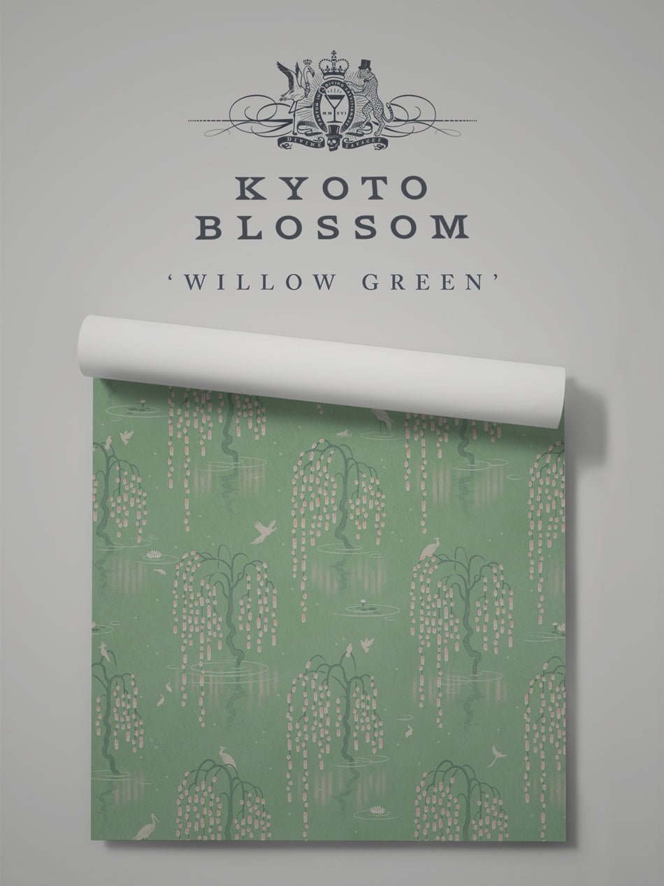 Kyoto Blossom Wallpaper - Willow Green - Divine Savages - DVS098-KYOTO-GREE-WR - Premier Wallcovering
