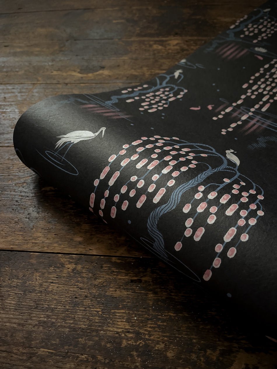 Kyoto Blossom Wallpaper - Black Cherry - Divine Savages - DVS096-KYOTO-BLACK-WR - Premier Wallcovering