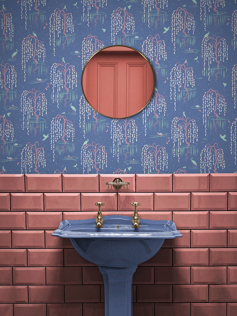 Kyoto Blossom Wallpaper - Bioluminescent Blue - Divine Savages - DVS149-KYOTO-BIOB-WR - Premier Wallcovering