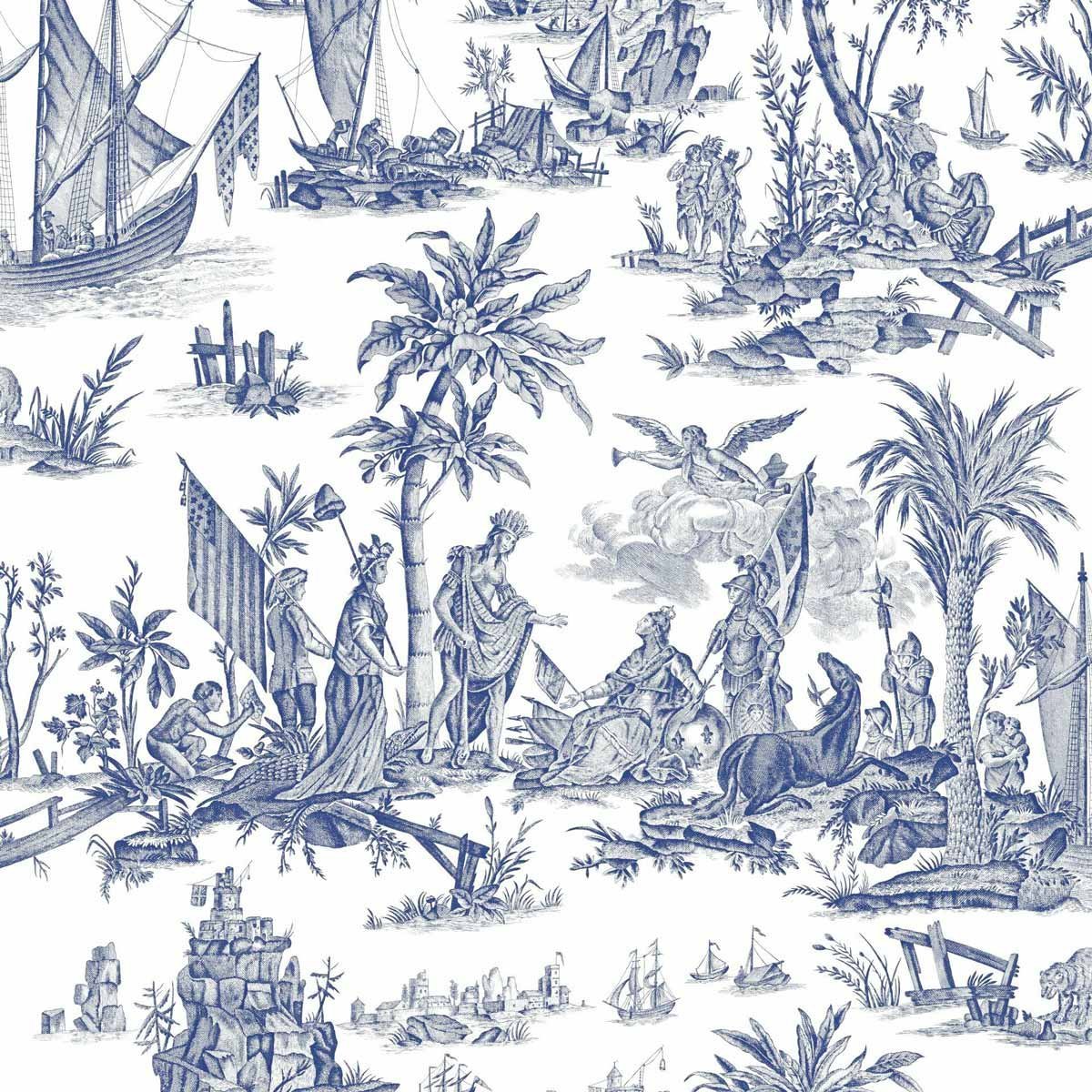 La Fayette Toile Wallpaper - Blue - Charles Burger - PP1597002 - Premier Wallcovering