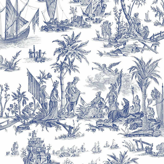 La Fayette Toile Wallpaper - Blue - Charles Burger - PP1597002 - Premier Wallcovering