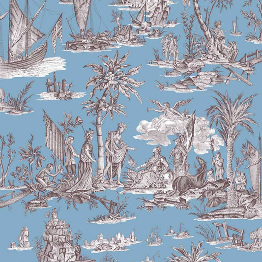 La Fayette Toile Wallpaper - Blue - Charles Burger - PP1597006 - Premier Wallcovering