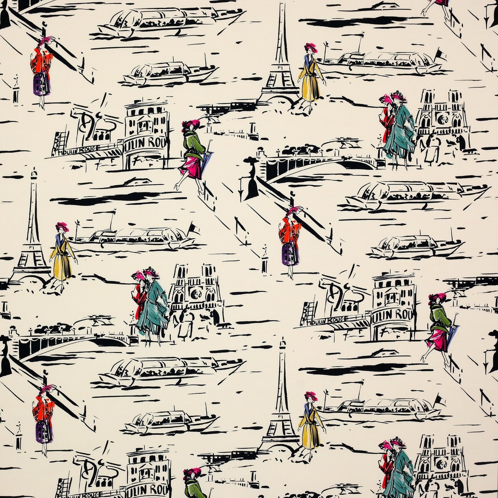 La Parisienne Fabric - Noir et Blanc - Manuel Canovas - 04911/01 - Premier Wallcovering