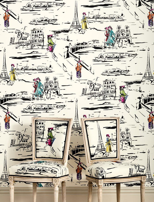 La Parisienne Wallpaper - Noir et Blanc - Manuel Canovas - 03083/01 - Premier Wallcovering