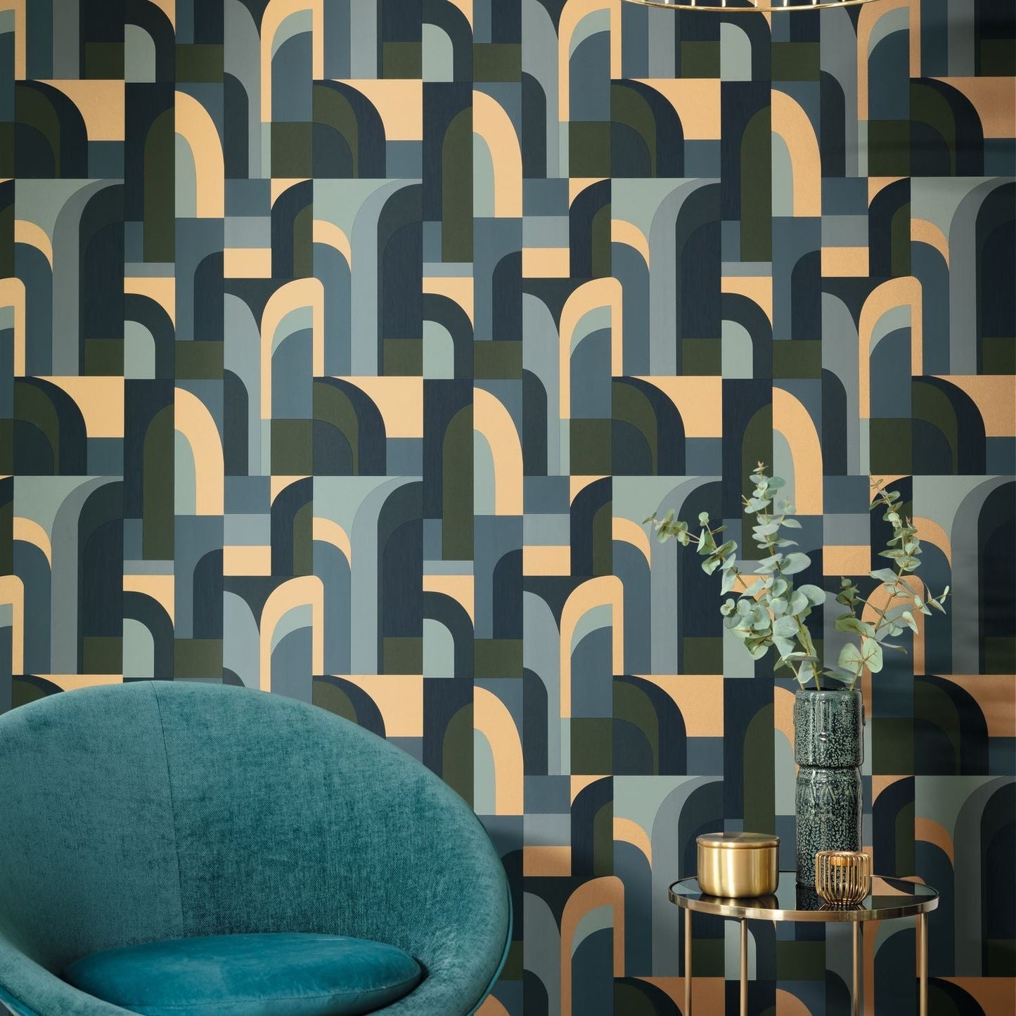 Labyrinth Doors Wallpaper - Bleu Kaki - Caselio - 102086072 - Premier Wallcovering