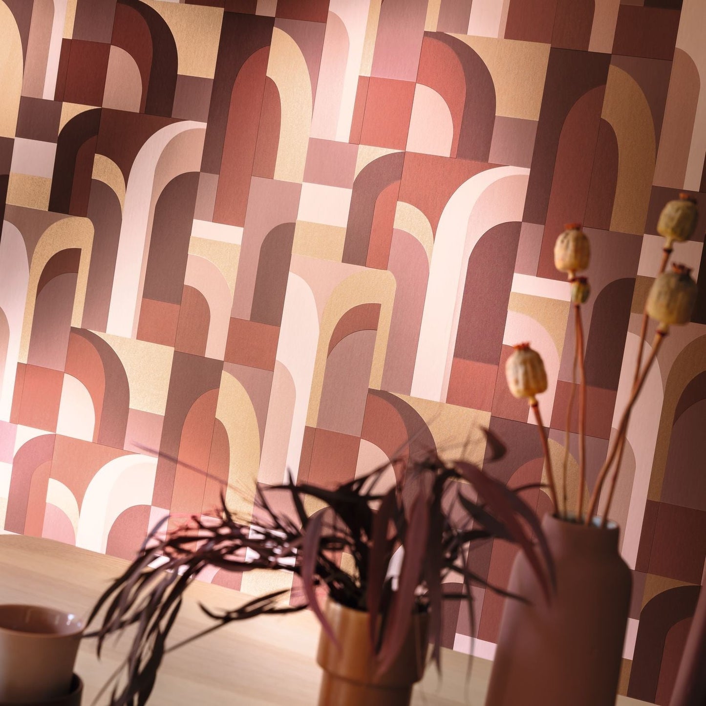 Labyrinth Doors Wallpaper - Terracotta - Caselio - 102084045 - Premier Wallcovering