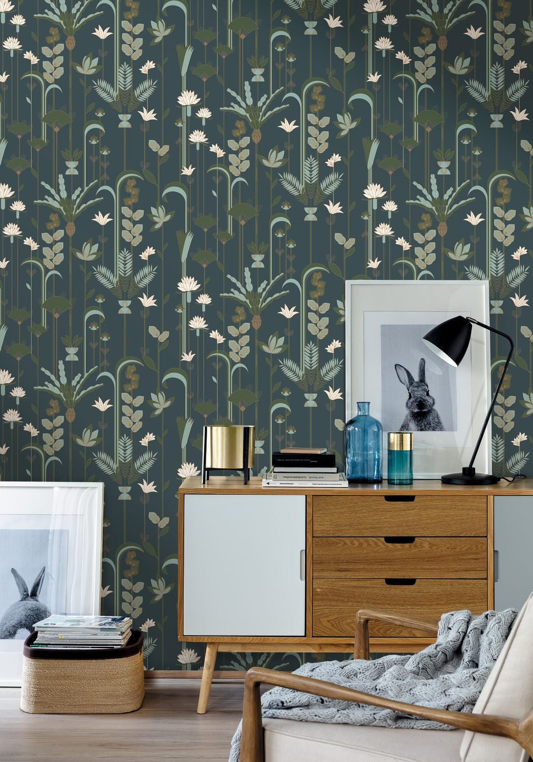 Labyrinth Ephemeral Wallpaper - Bleu Kaki - Caselio - 102096175 - Premier Wallcovering