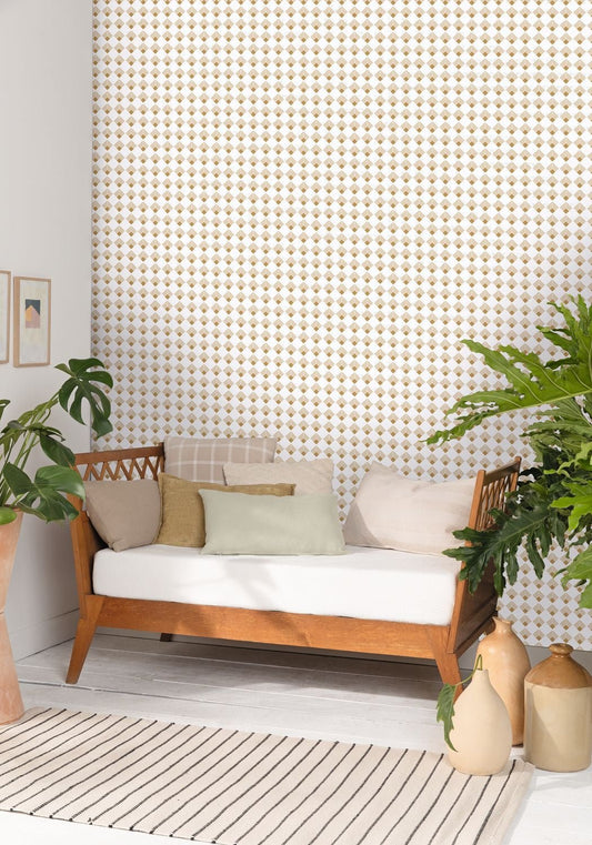 Labyrinth Patch Wallpaper - Beige - Caselio - 102131026 - Premier Wallcovering