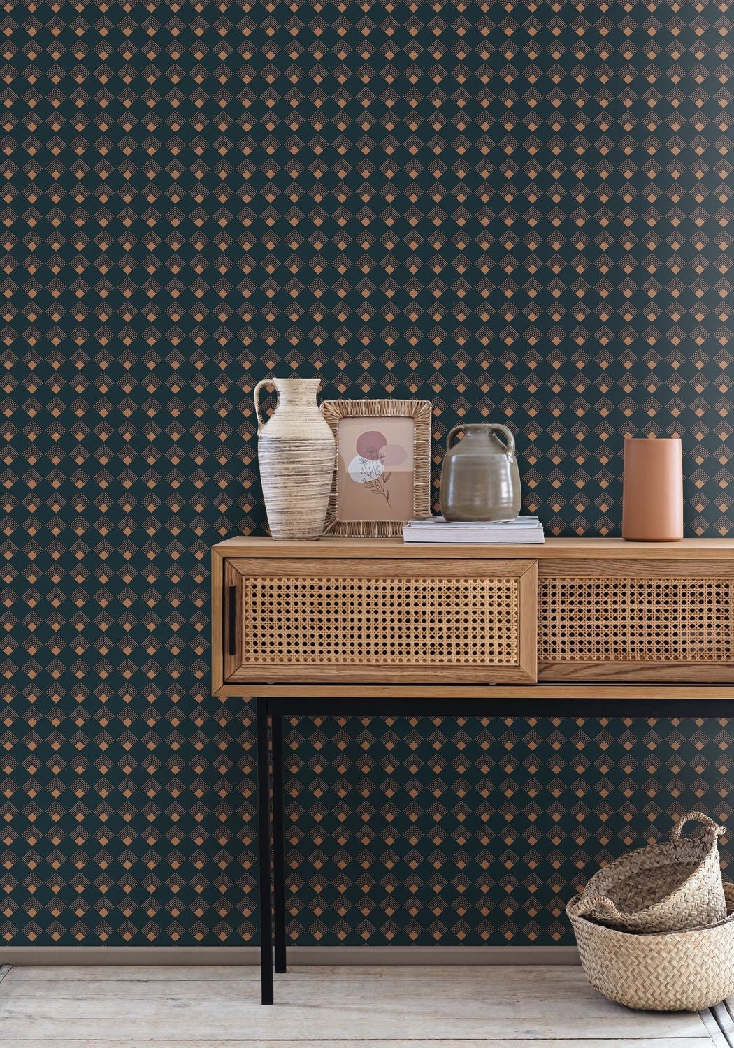 Labyrinth Patch Wallpaper - Bleu Petrole - Caselio - 102136026 - Premier Wallcovering