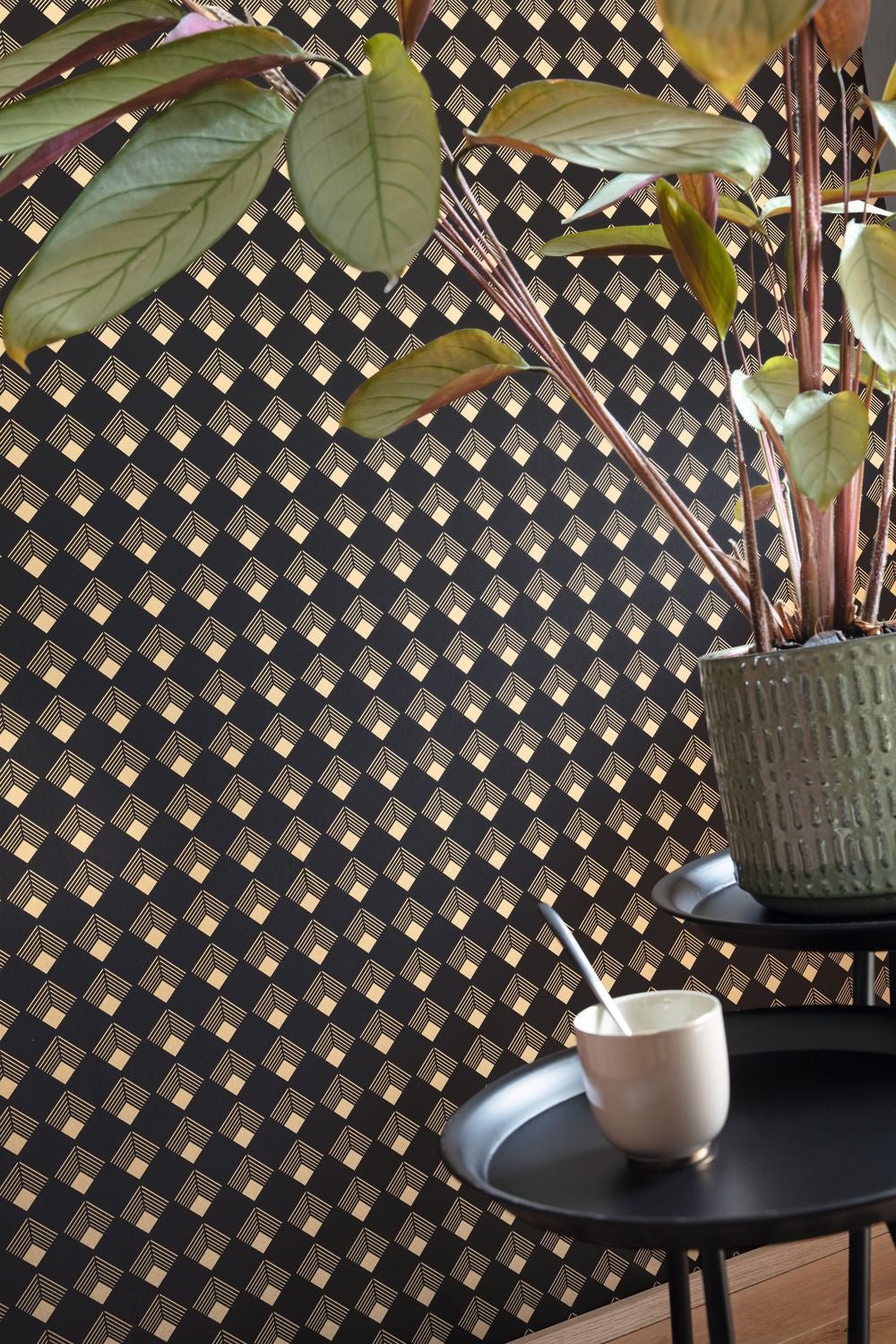 Labyrinth Patch Wallpaper - Noir - Caselio - 102139023 - Premier Wallcovering