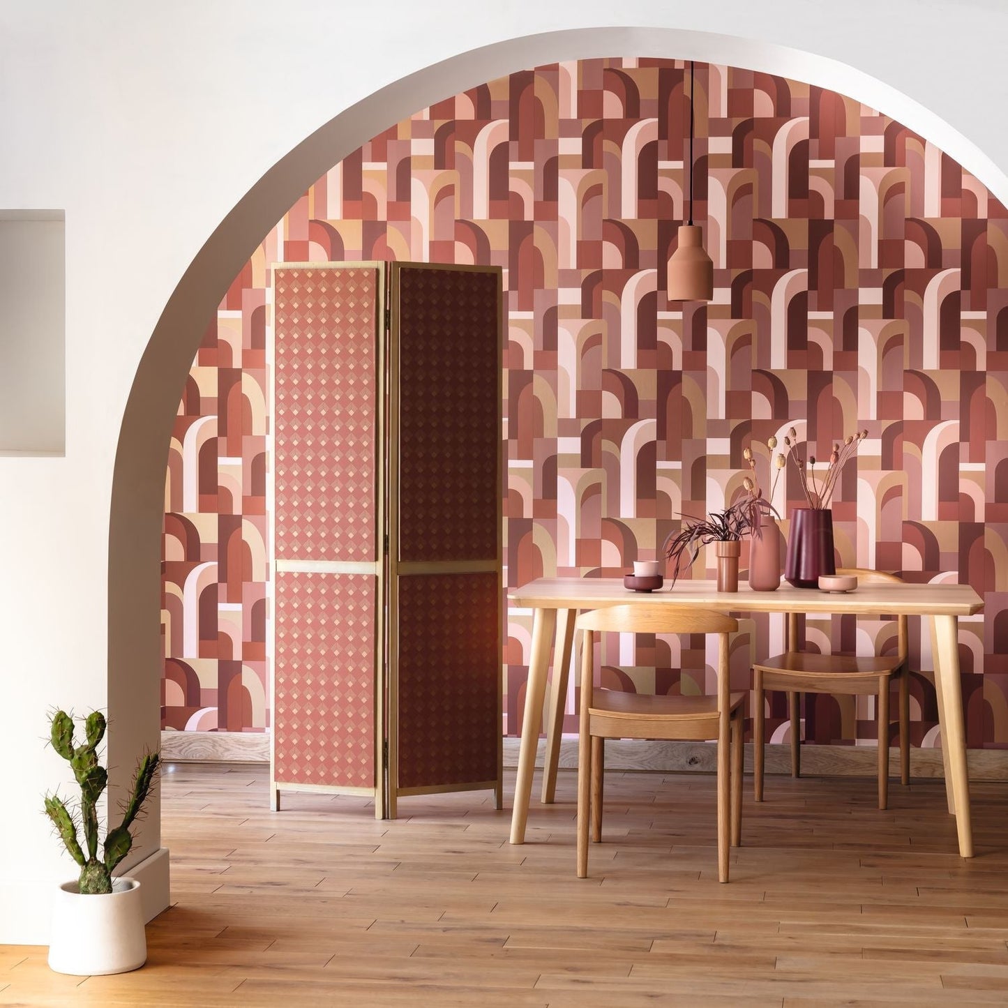 Labyrinth Patch Wallpaper - Terracotta Cuivre - Caselio - 102134045 - Premier Wallcovering